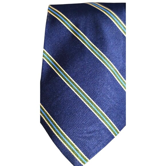 Vintage Repp Necktie Kings Road Sears Mens Navy Green & Yellow Silk - Picture 1 of 9